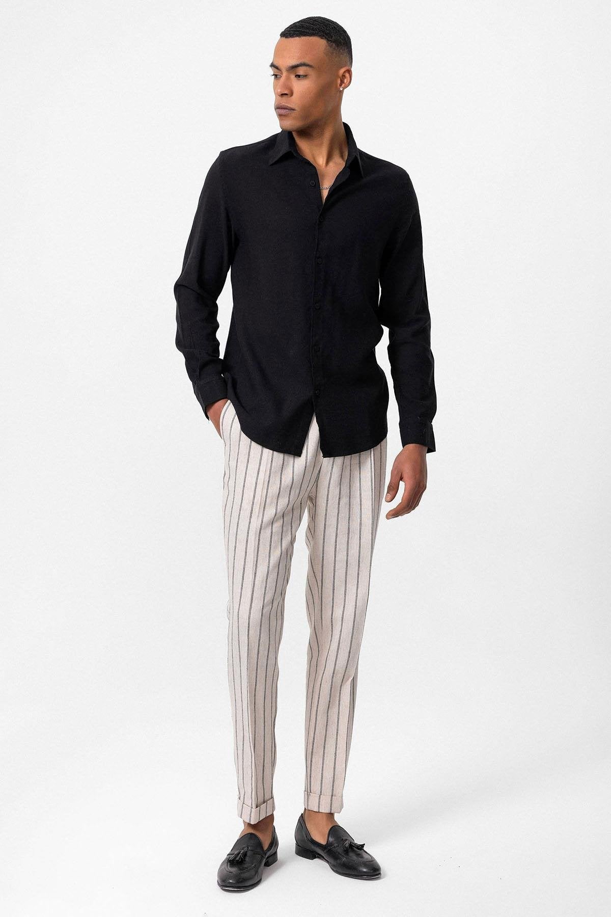 Men's Black Long Sleeve Linen Shirt