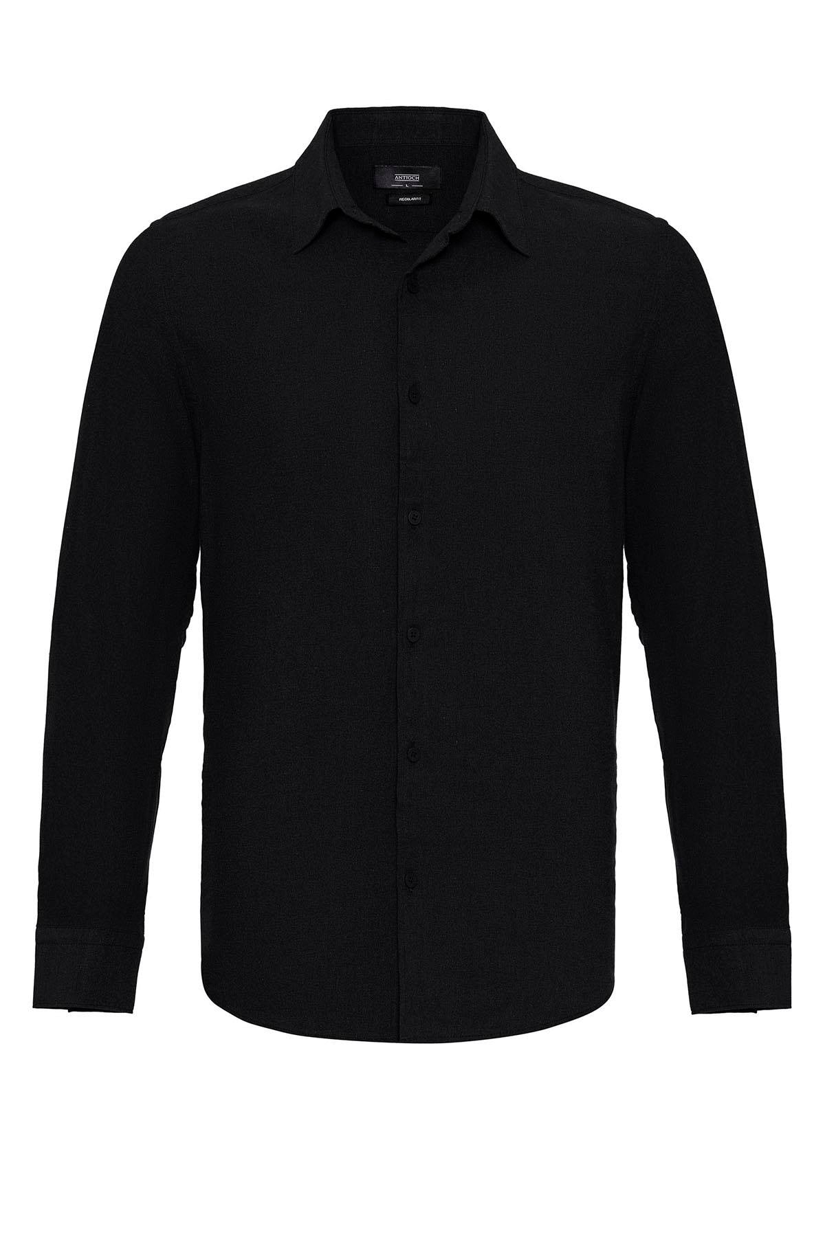 Men's Black Long Sleeve Linen Shirt
