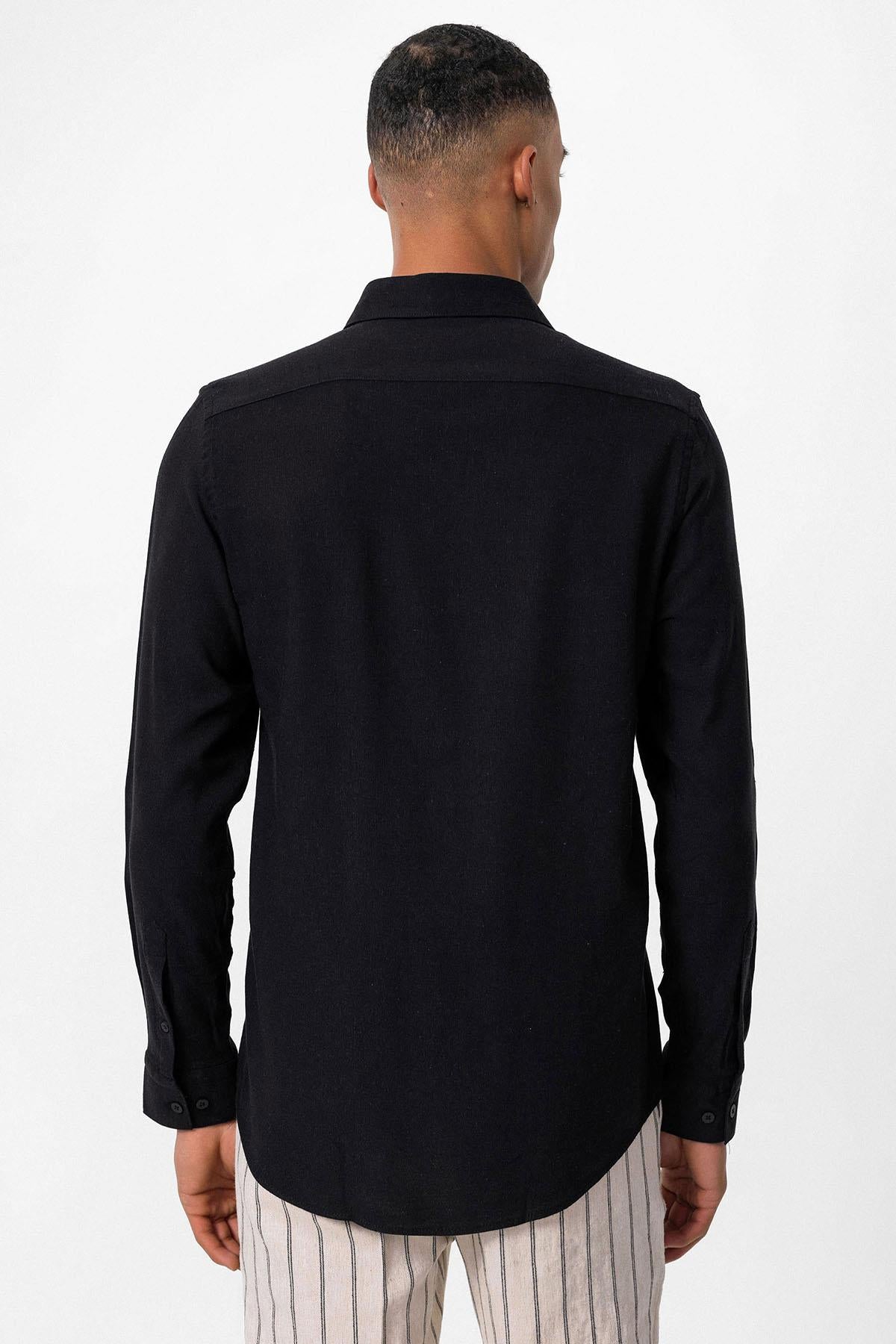 Men's Black Long Sleeve Linen Shirt
