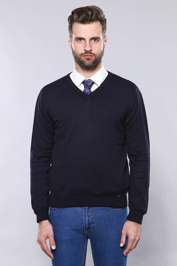 V Neck Navy Blue Sweater