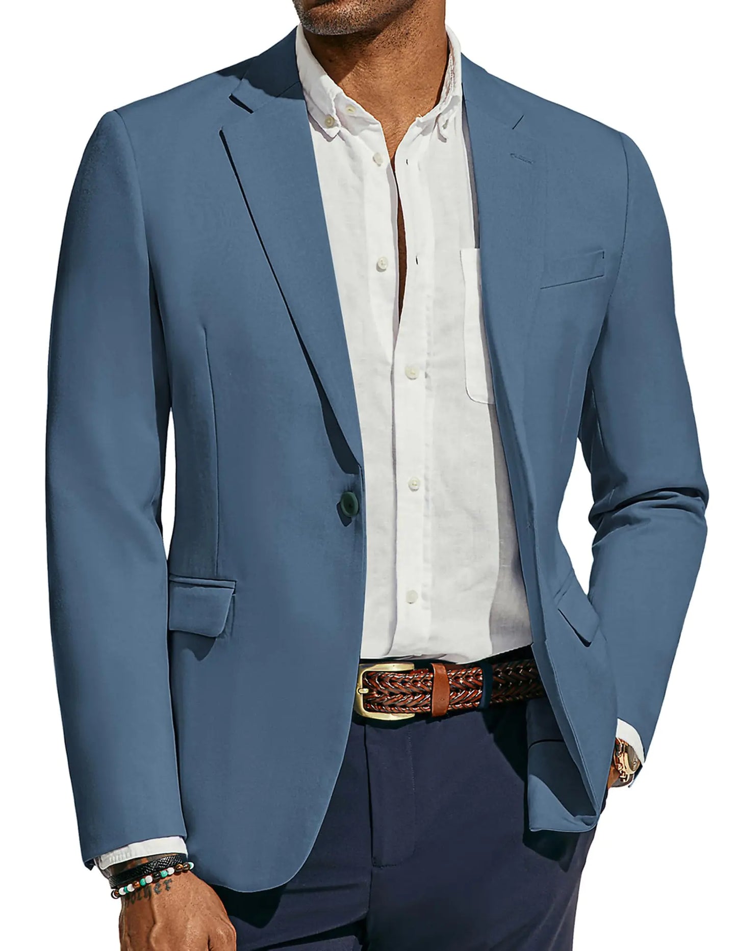 PJ PAUL JONES One Button Blazers for Men Notch Lapel Collar Jacket Suits Daily Fit Blazer Denim Blue