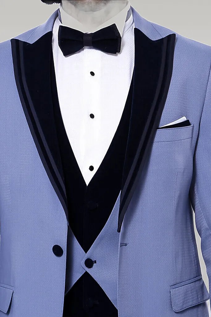 KOALA SYDNEY Velvet Collar Patterned Blue Tuxedo |