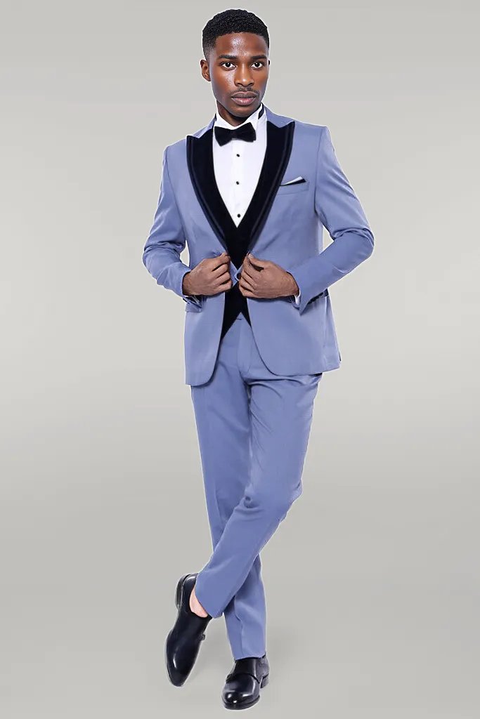 KOALA SYDNEY Velvet Collar Patterned Blue Tuxedo |