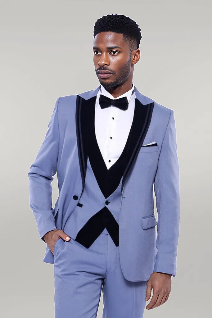 KOALA SYDNEY Velvet Collar Patterned Blue Tuxedo |