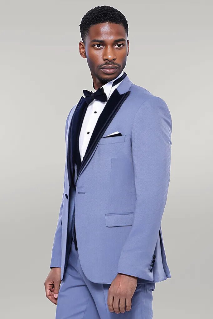 KOALA SYDNEY Velvet Collar Patterned Blue Tuxedo |