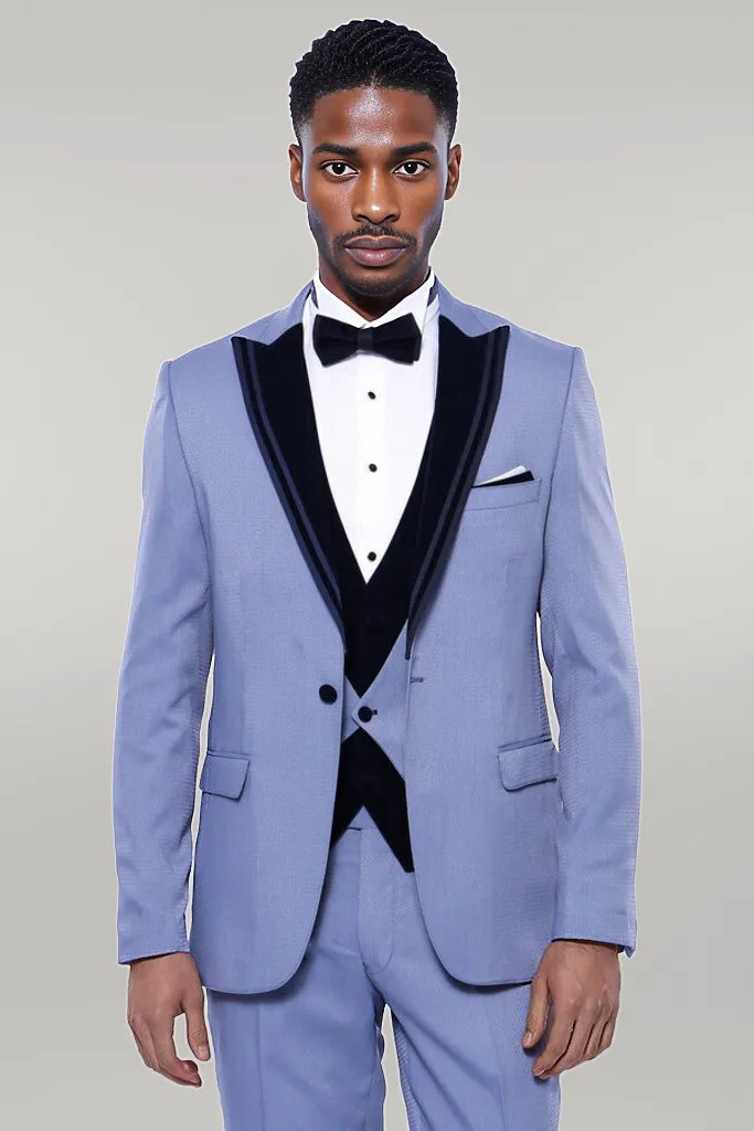 KOALA SYDNEY Velvet Collar Patterned Blue Tuxedo |