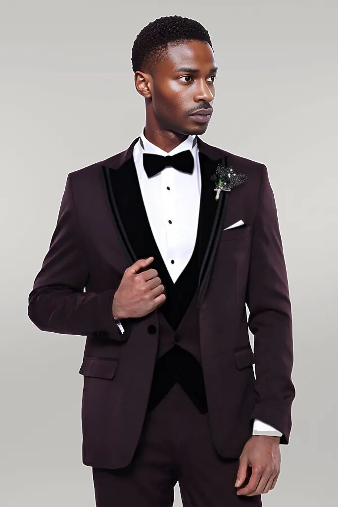 KOALA SYDNEY Velvet Collar Patterned Burgundy Tuxedo -