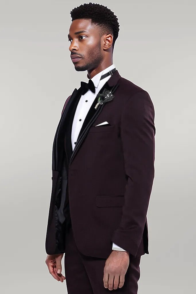 KOALA SYDNEY Velvet Collar Patterned Burgundy Tuxedo -