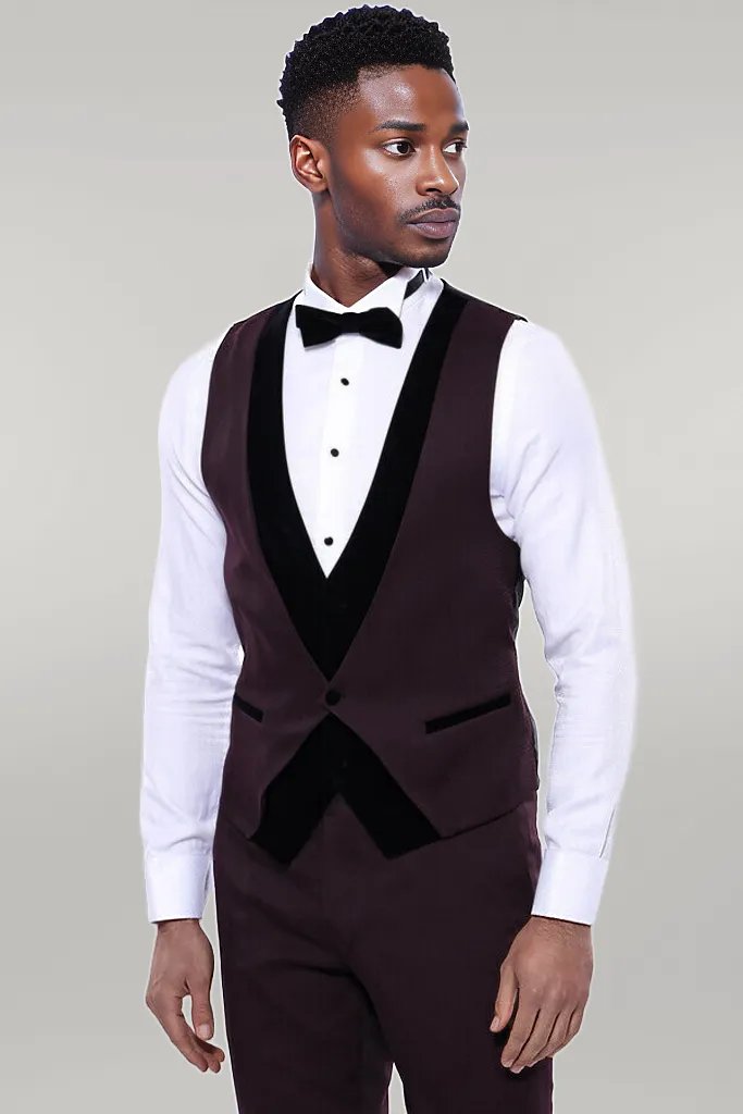 KOALA SYDNEY Velvet Collar Patterned Burgundy Tuxedo -