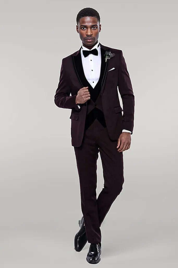 KOALA SYDNEY Velvet Collar Patterned Burgundy Tuxedo -
