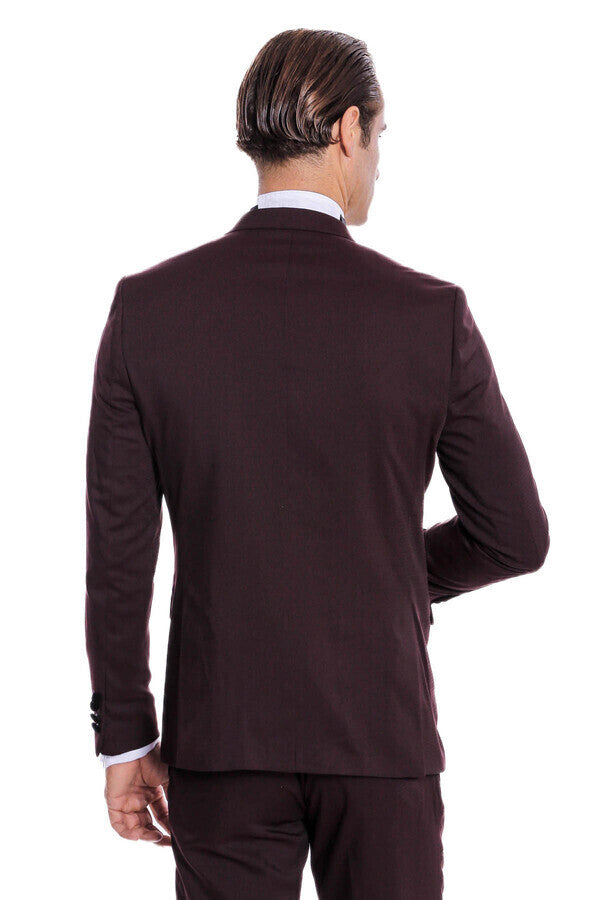 Velvet Lapel Slim Fit Burgundy Men Tuxedo