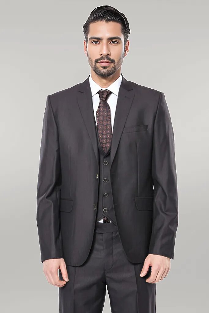 KOALA SYDNEY Vested Brown Patterned Men's Suit |