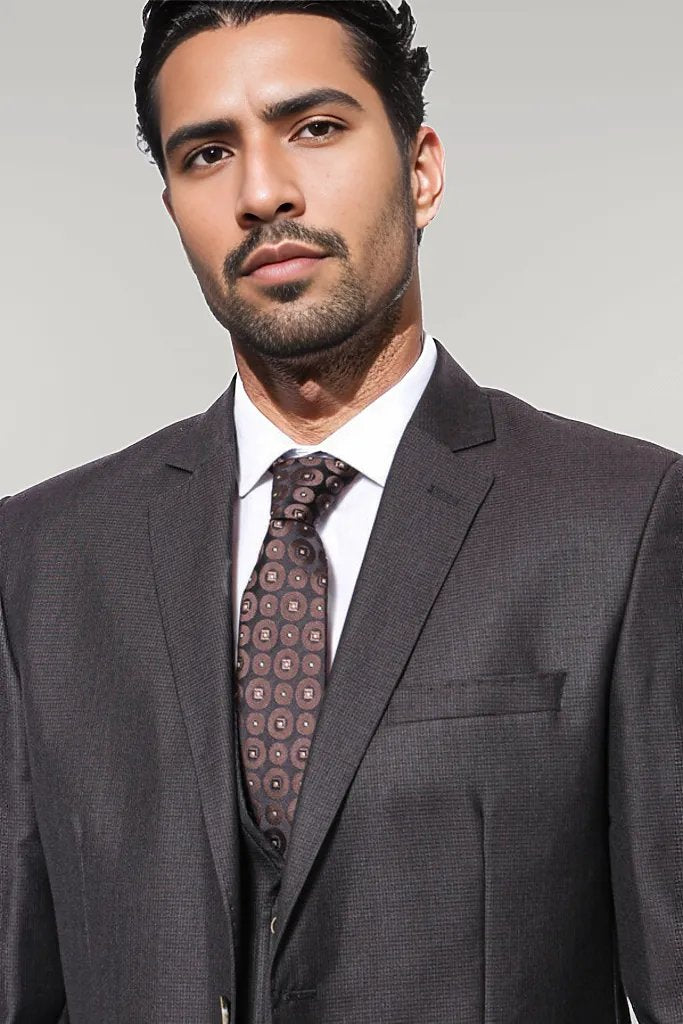 KOALA SYDNEY Vested Brown Patterned Men's Suit |