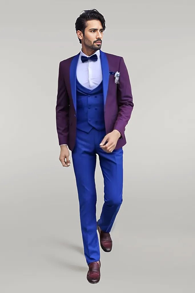 Vested Combined Burgundy-Blue Tuxedo