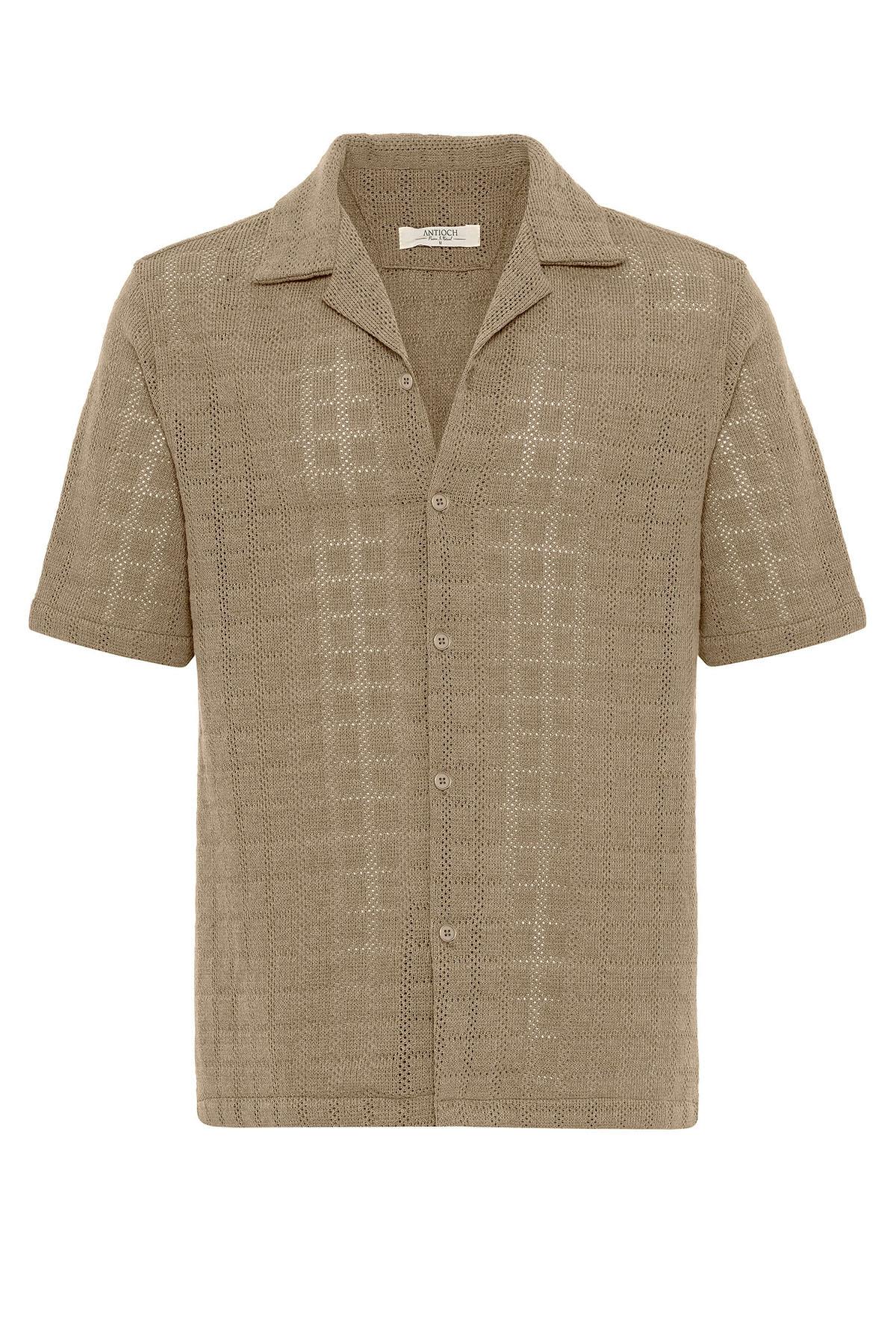 Men's Taupe Camp Collar Woven Shirt