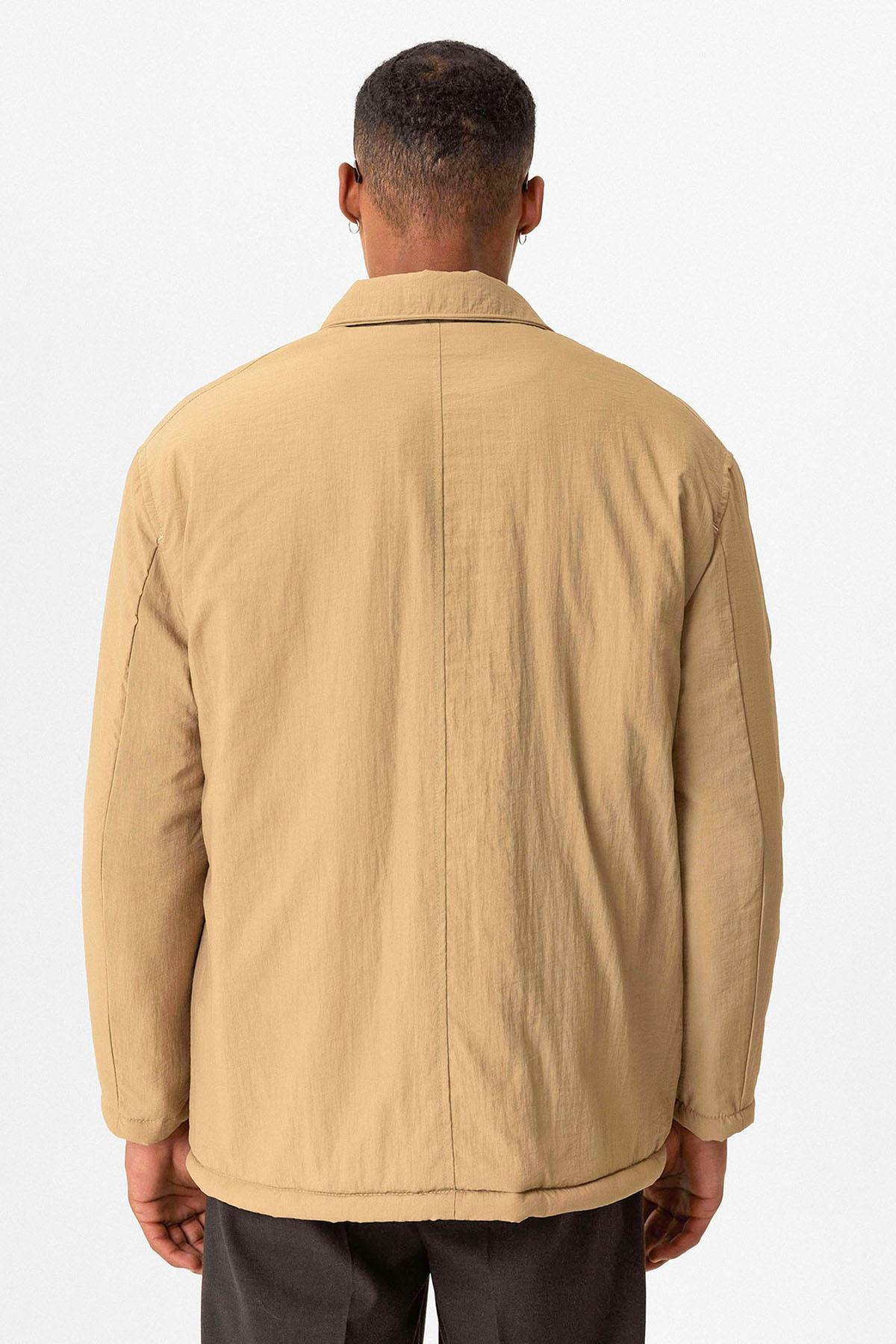 Taupe Lightly Padded Men's Jacket with Cargo Pockets