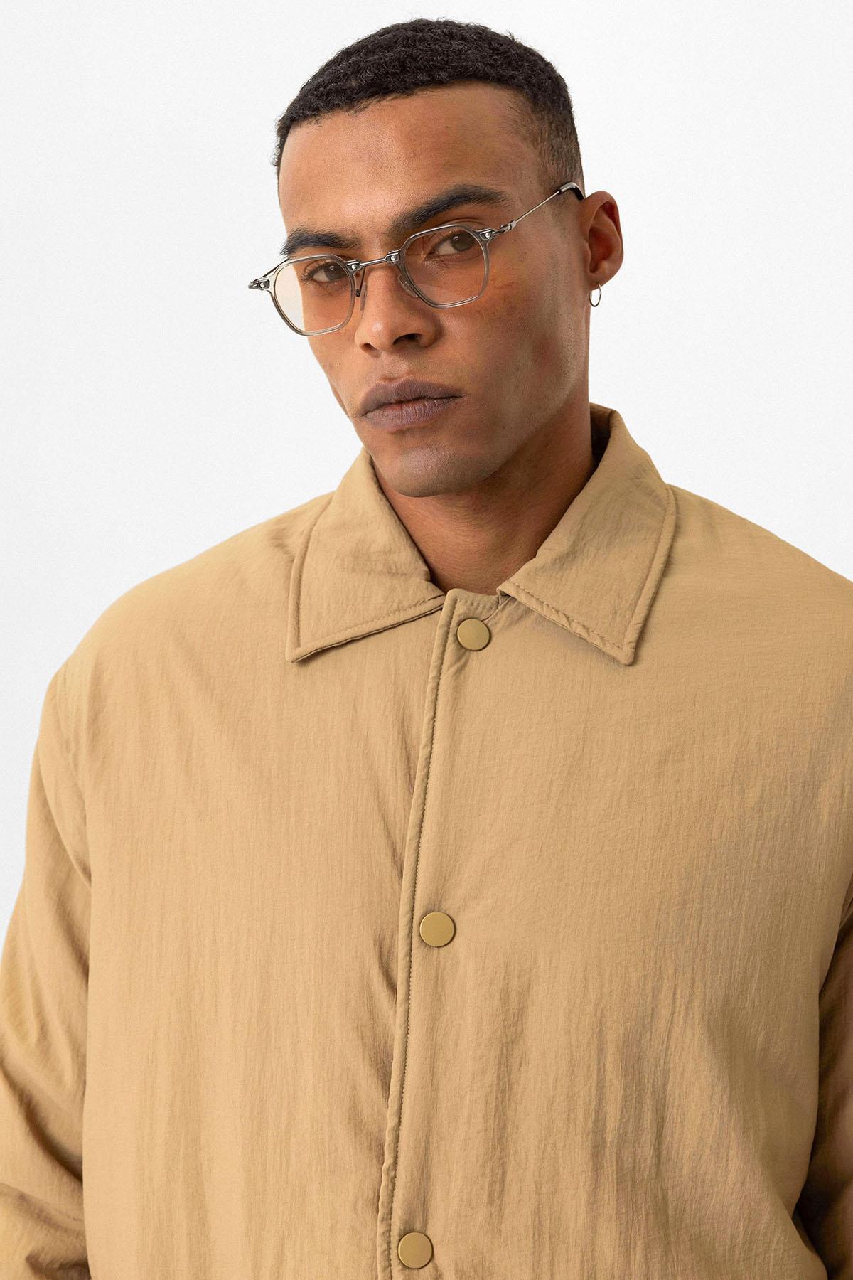 Taupe Lightly Padded Men's Jacket with Cargo Pockets