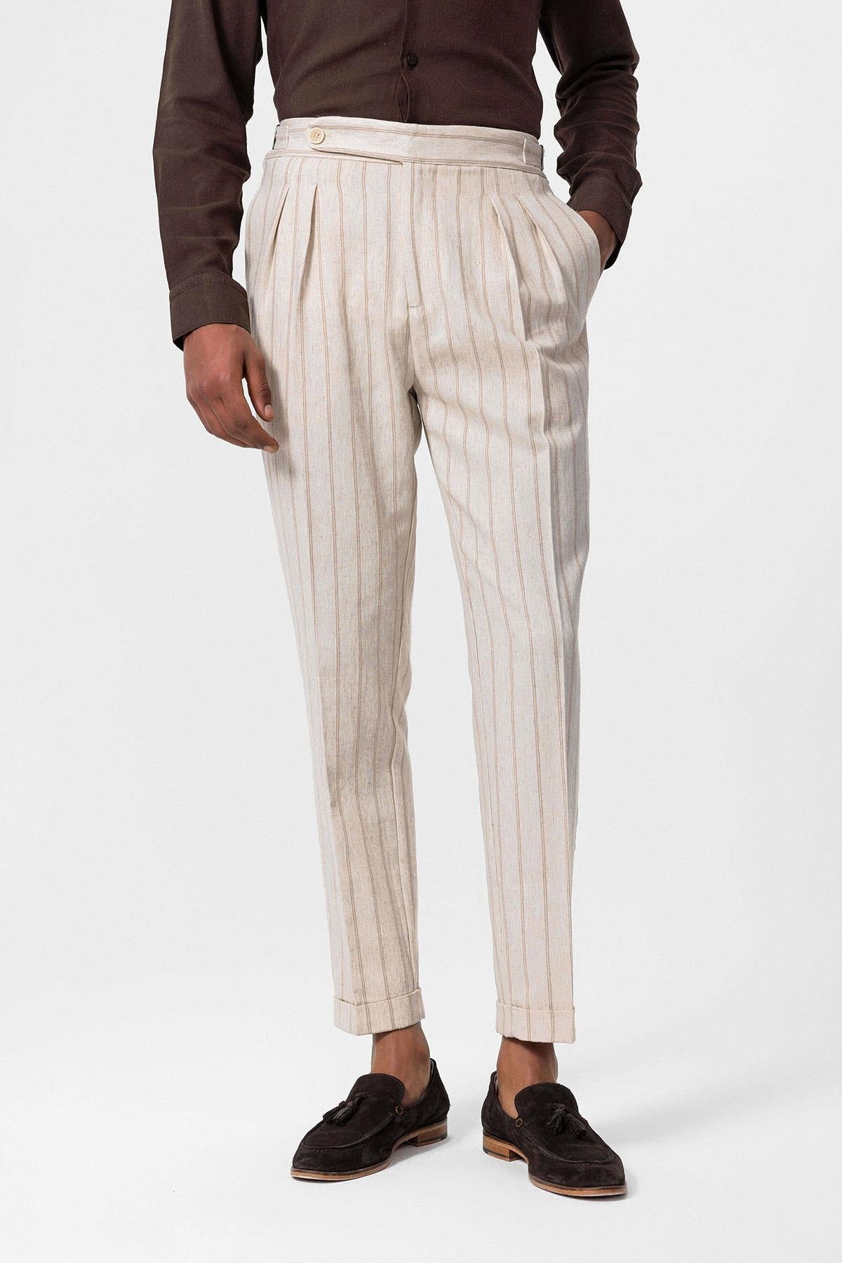 KOALA SYDNEY Men's Mink Vizon High-Waist Linen Blend Pants -