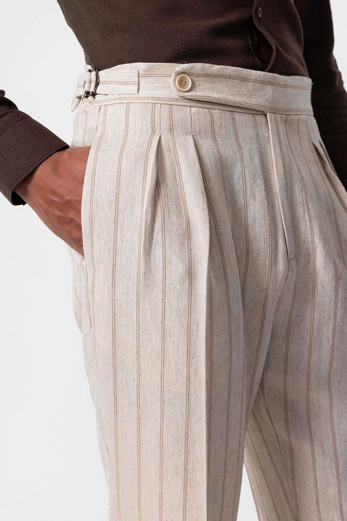 KOALA SYDNEY Men's Mink Vizon High-Waist Linen Blend Pants -