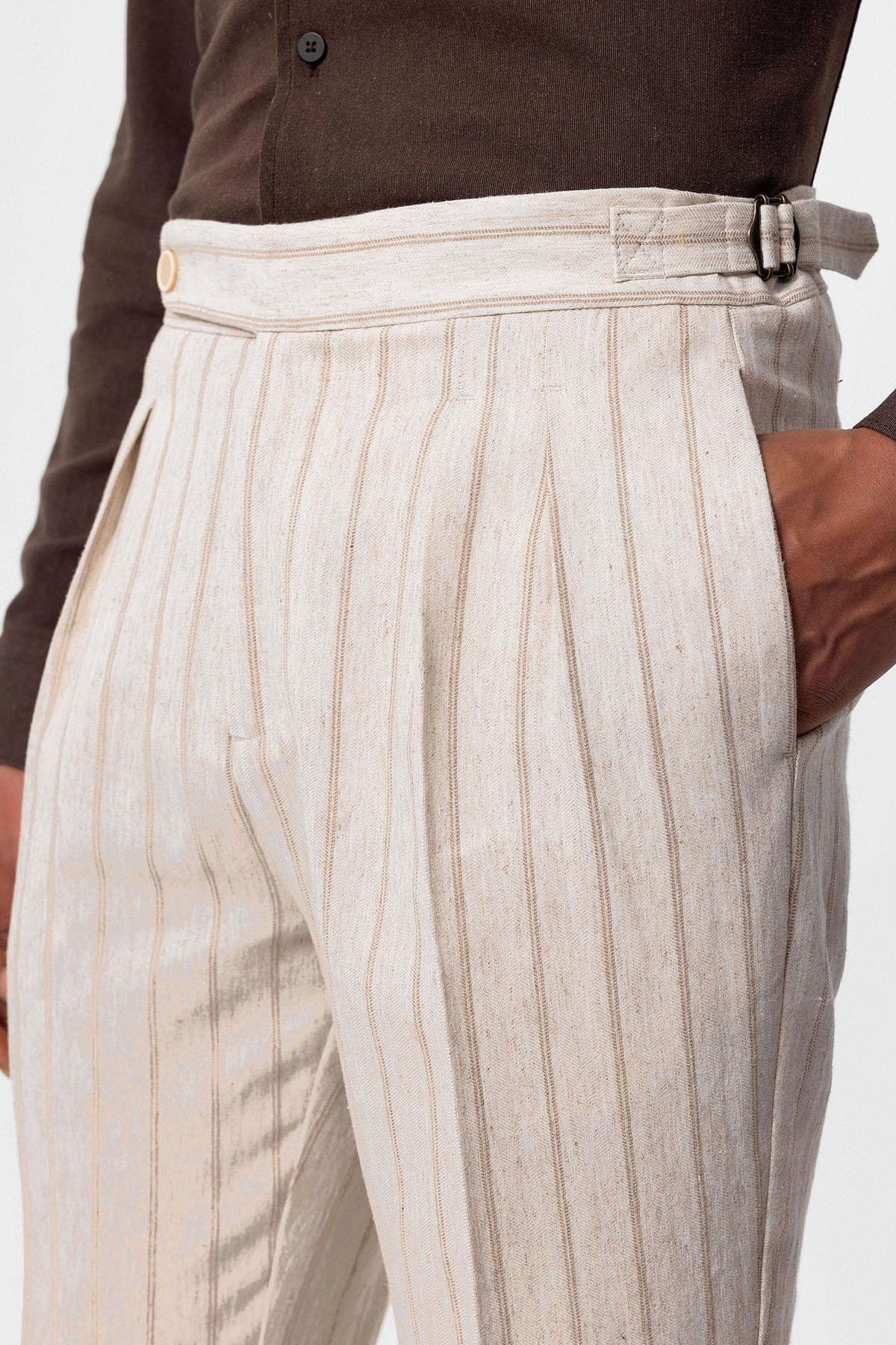 KOALA SYDNEY Men's Mink Vizon High-Waist Linen Blend Pants -