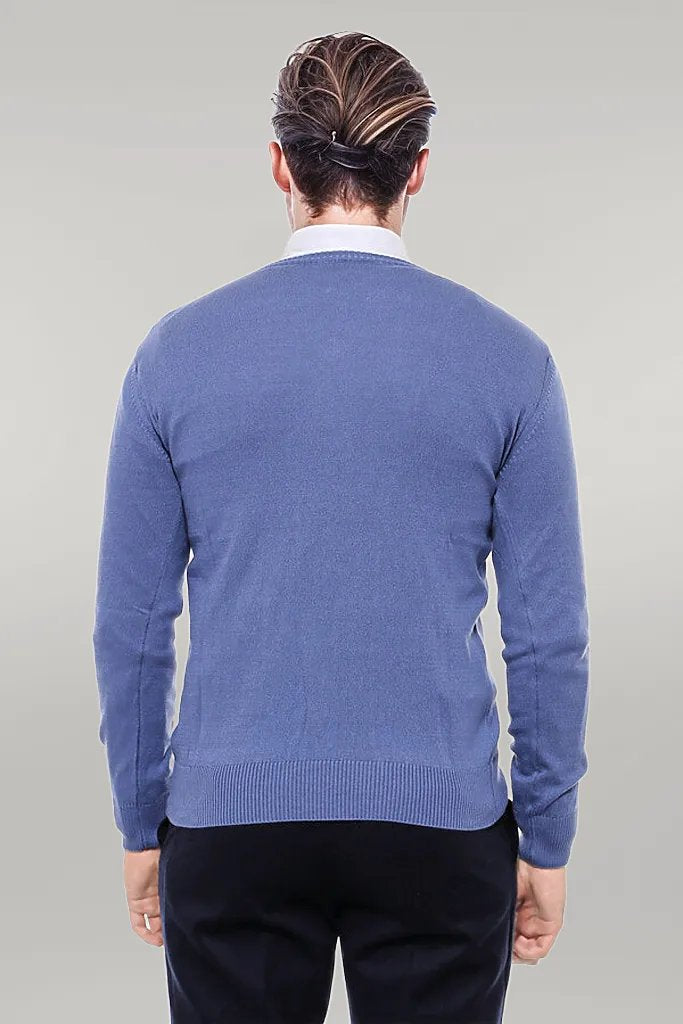 V Neck Blue Men's Knitwear - Wessi