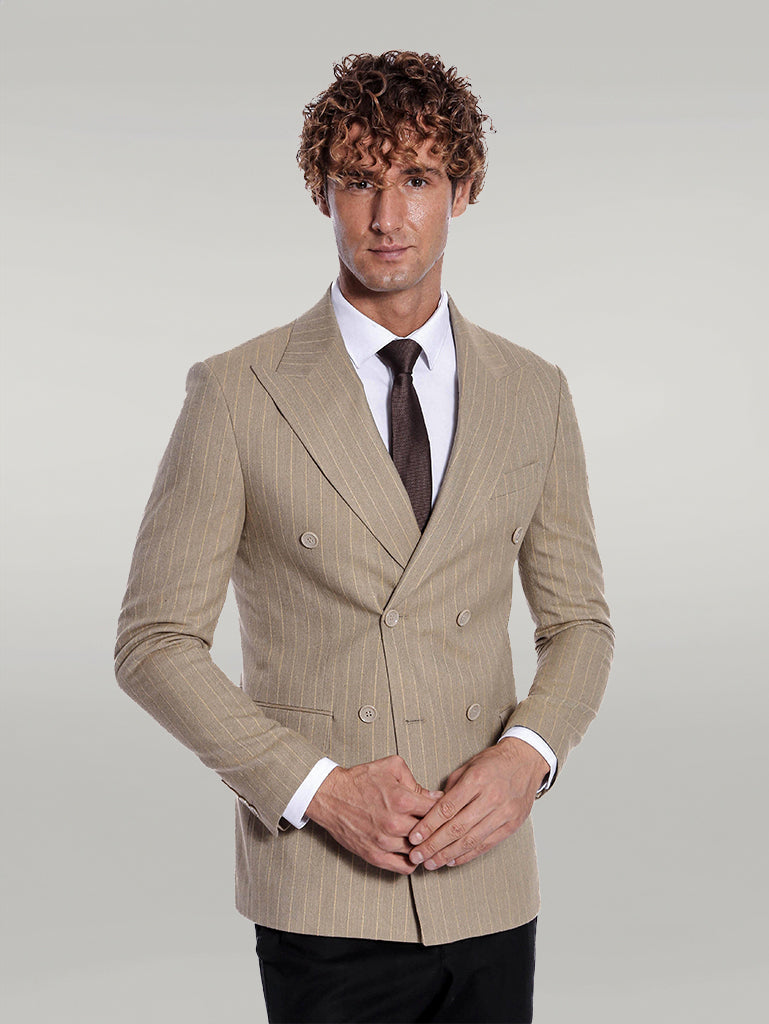 KOALA SYDNEY Striped Double Breasted Cream Men Blazer -