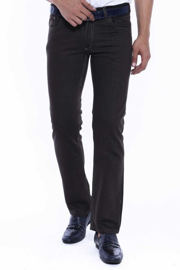 Washed Fabric Brown Men Jean Pants