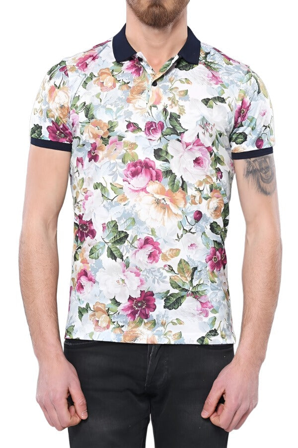 KOALA SYDNEY Polo Neck Floral Pattern Green T-Shirt