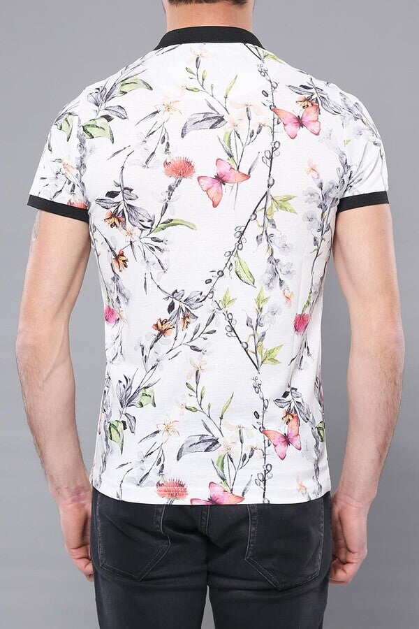 KOALA SYDNEY Polo Neck Floral Pattern Yellow T-Shirt