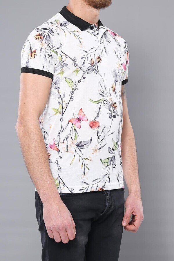 KOALA SYDNEY Polo Neck Floral Pattern Yellow T-Shirt