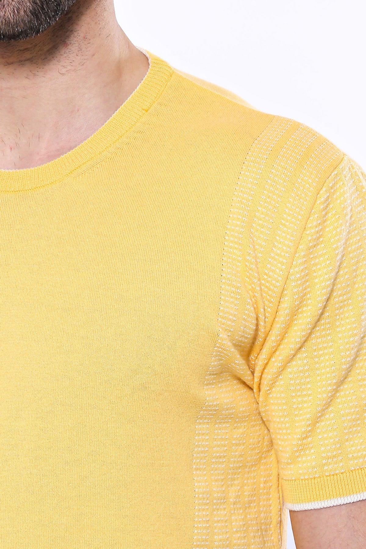 Circle Neck Patterned Yellow Knitted T-Shirt