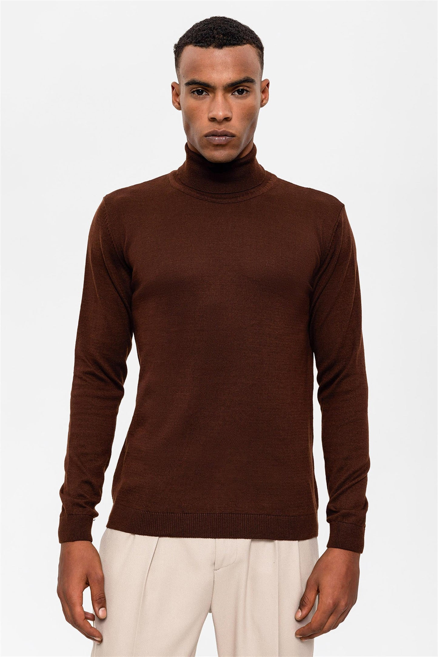 KOALA SYDNEY Men's Brown Half Turtleneck Sweater