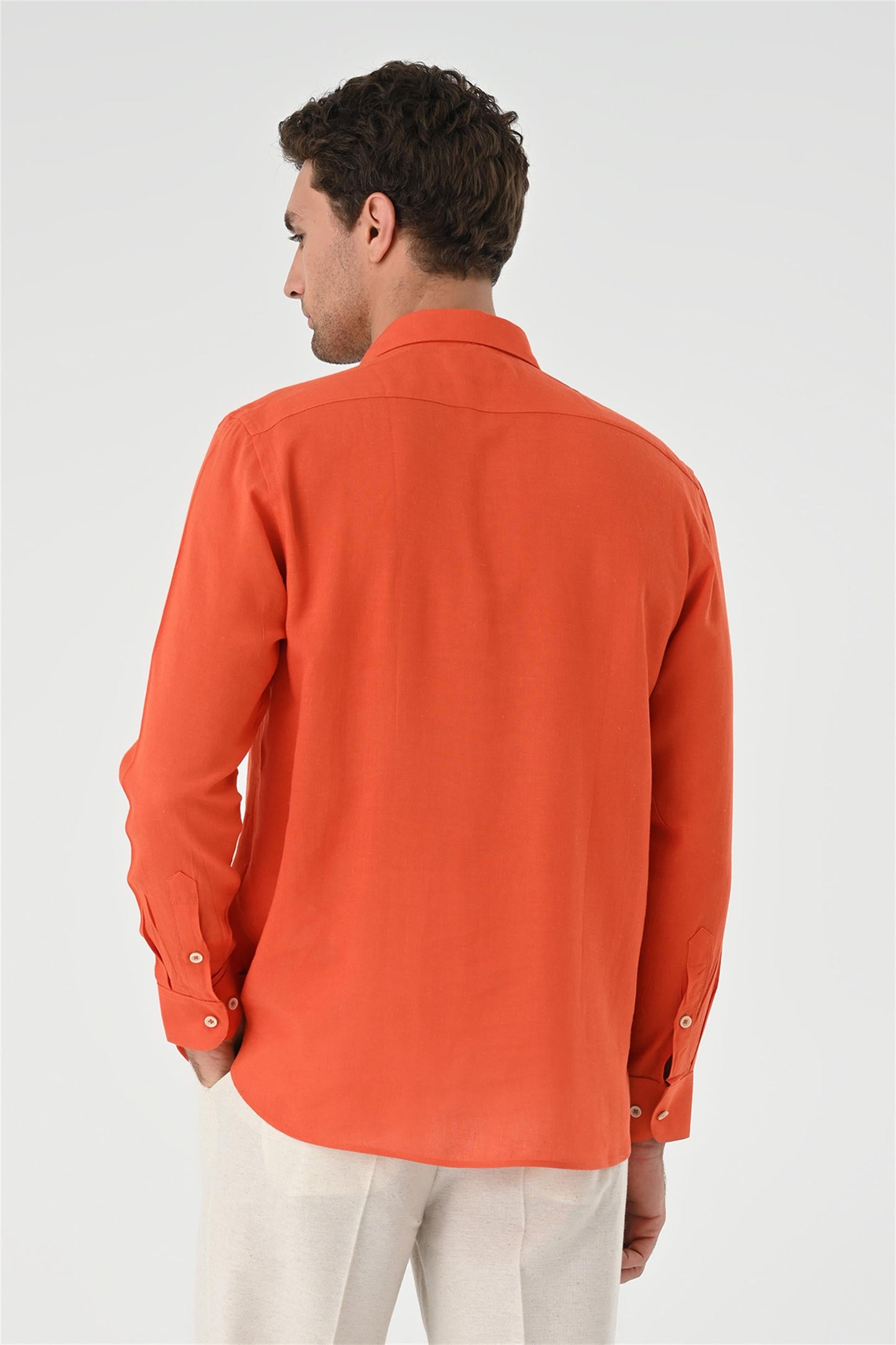 Men's Orange Half Pat Button Closure Long Sleeve Shirt