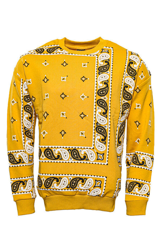 Yellow Patterned Crew Neck Sweater