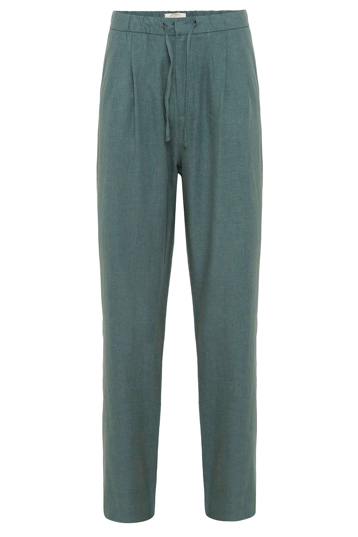 Men's Green Belted Linen Blend Pants