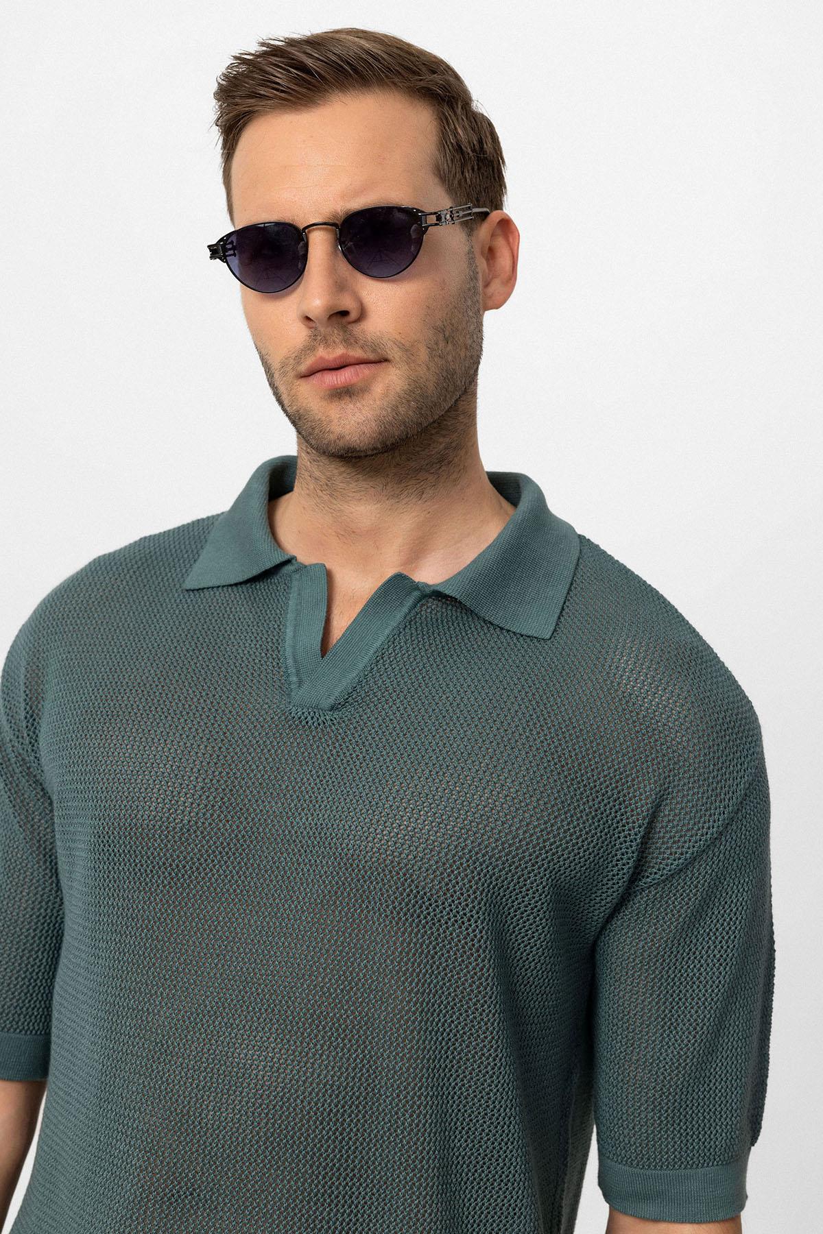 KOALA SYDNEY Men's Green Polo Neck Knit T-Shirt