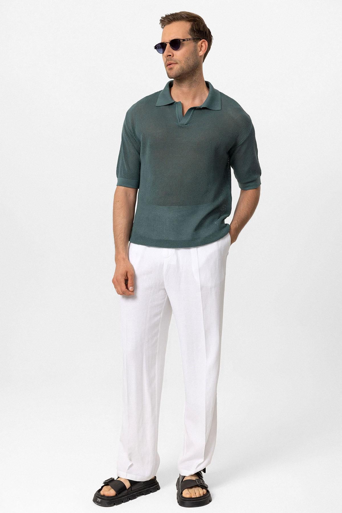 KOALA SYDNEY Men's Green Polo Neck Knit T-Shirt