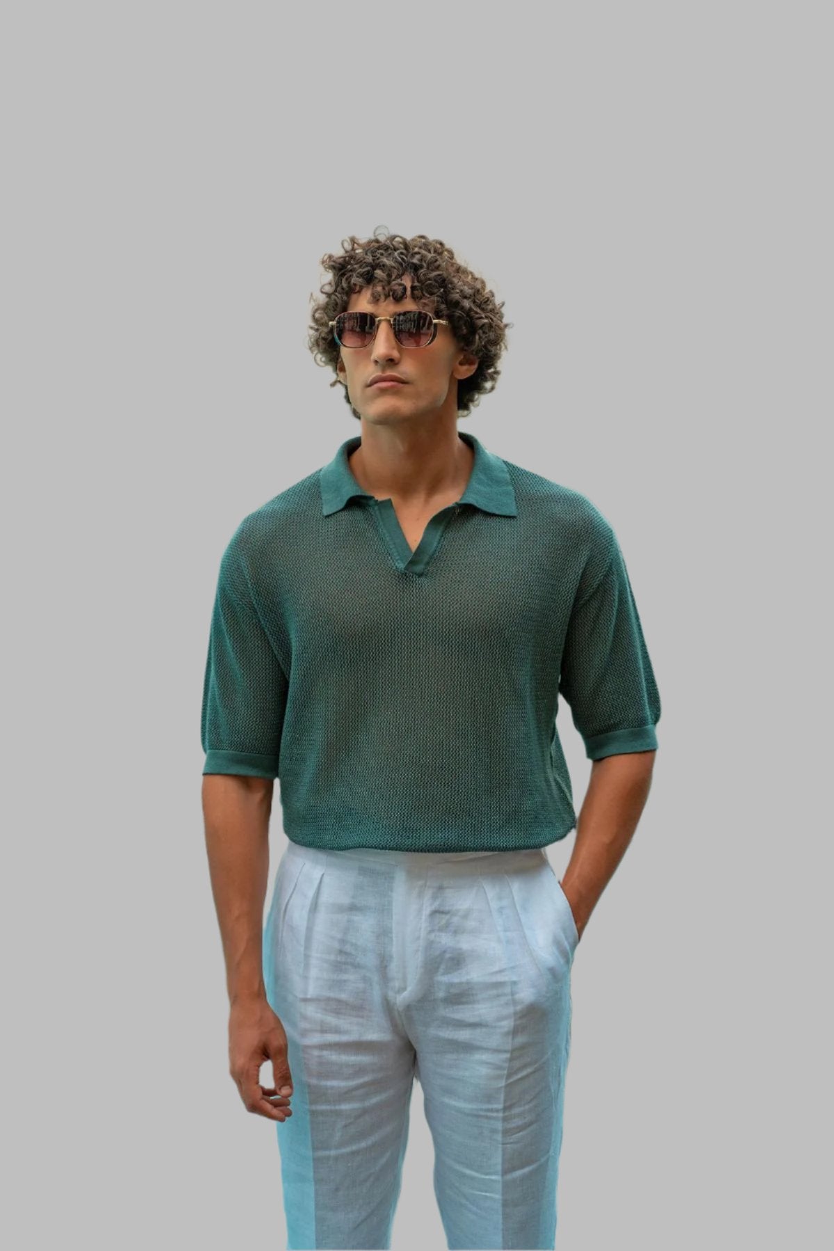 KOALA SYDNEY Men's Green Polo Neck Knit T-Shirt
