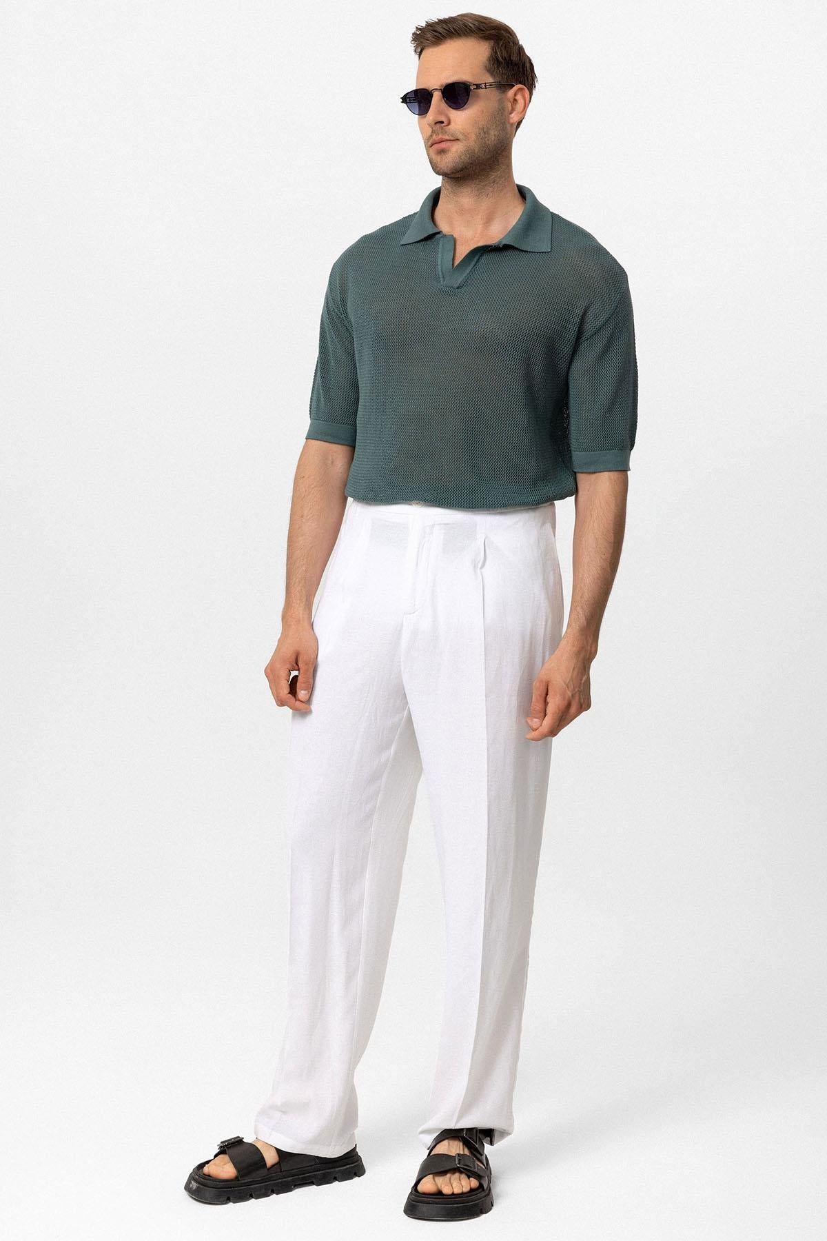 KOALA SYDNEY Men's Green Polo Neck Knit T-Shirt