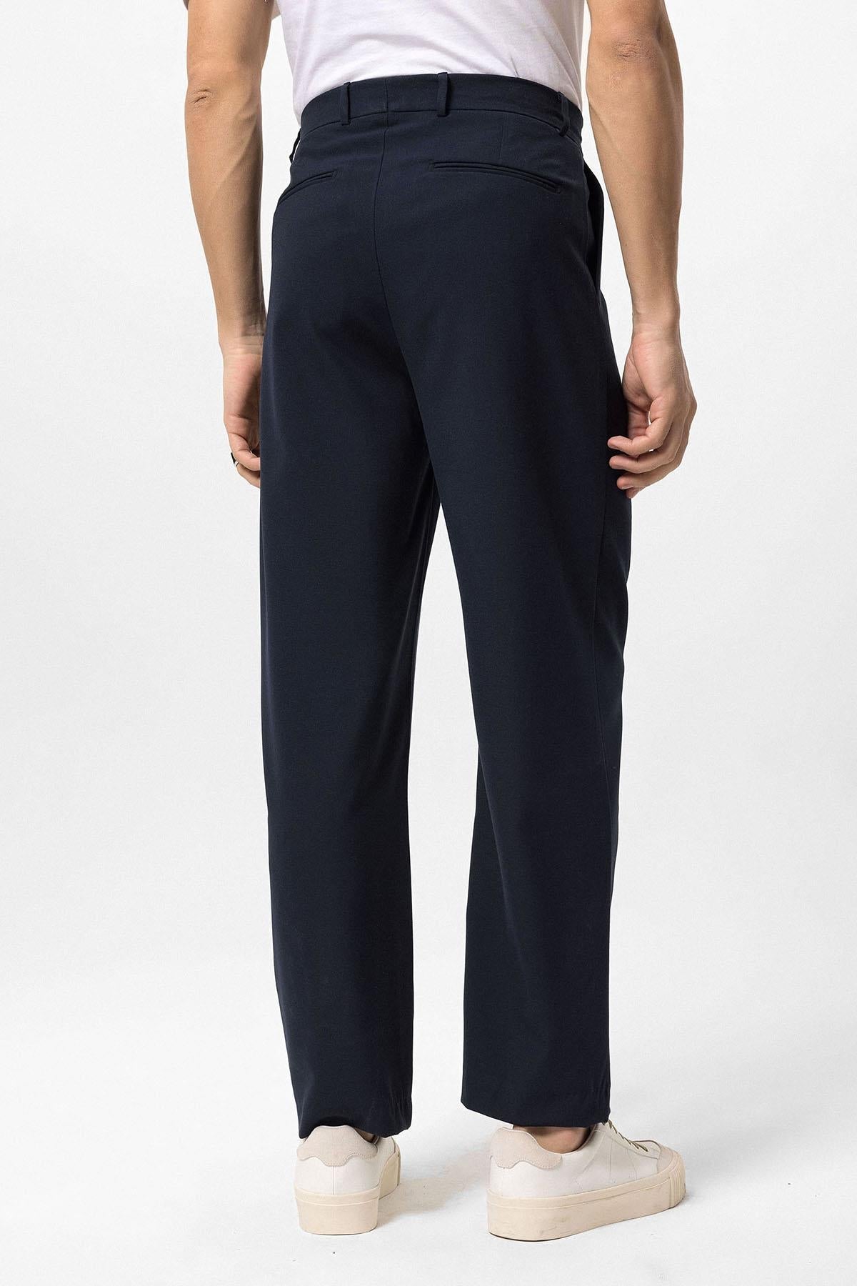 Men's Navy Blue High-Waisted Baggy Pants