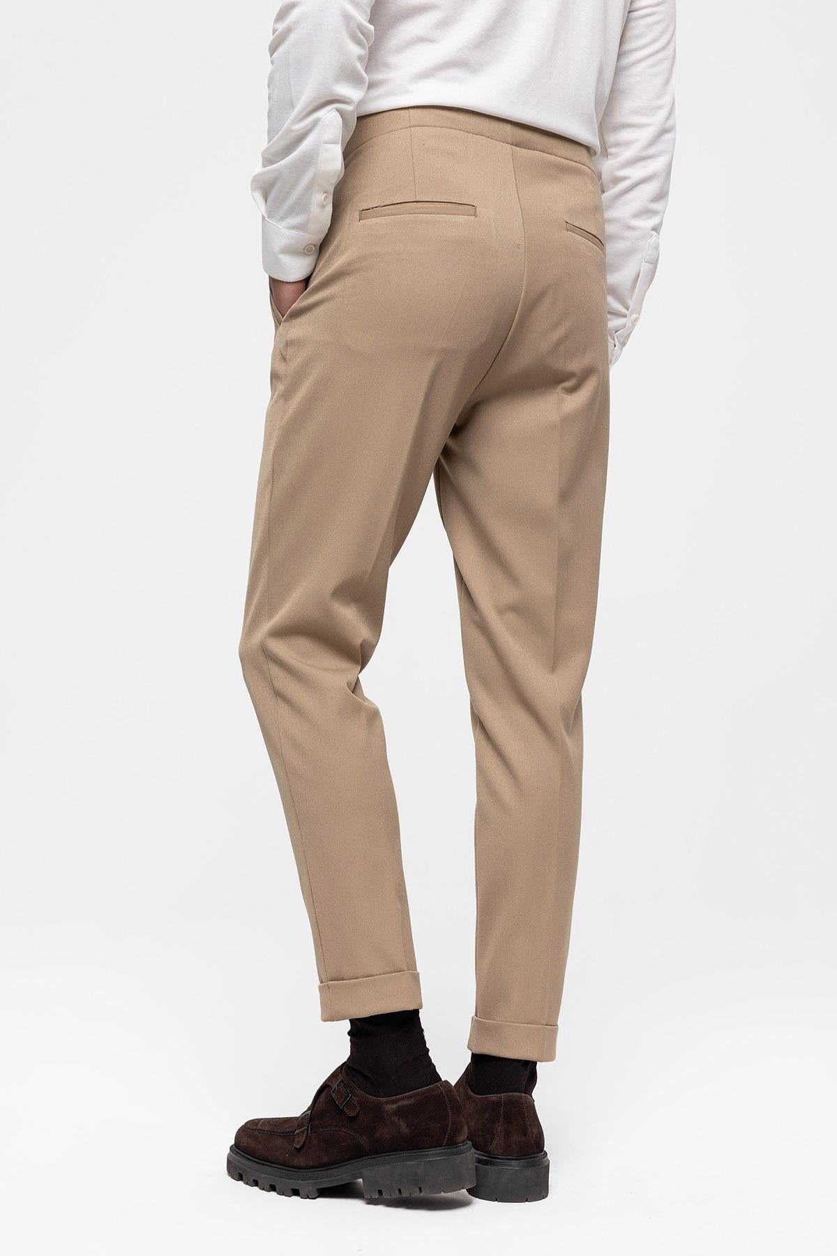 Men's Mink High Waist (Boyfriend) Pleated Fabric Trousers