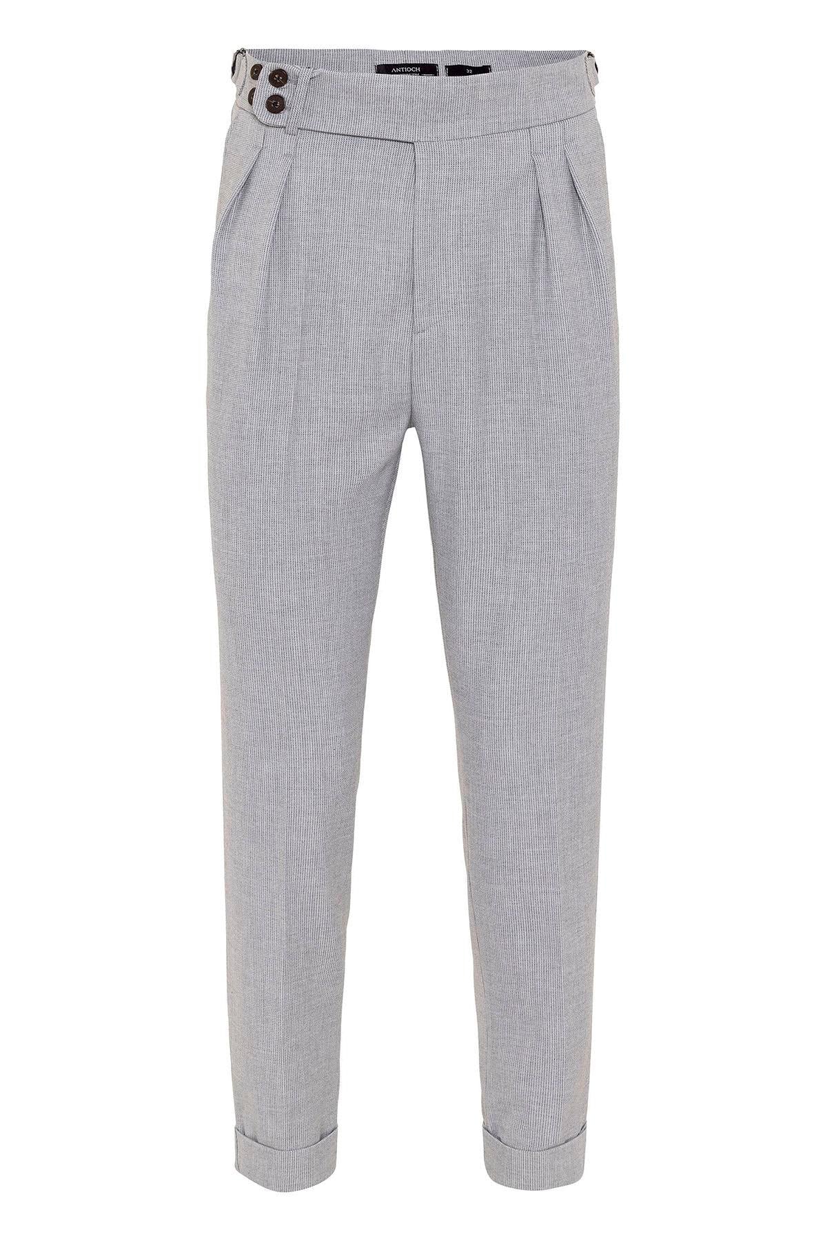 Men's Light Grey High Waist Belted Boyfriend Pants