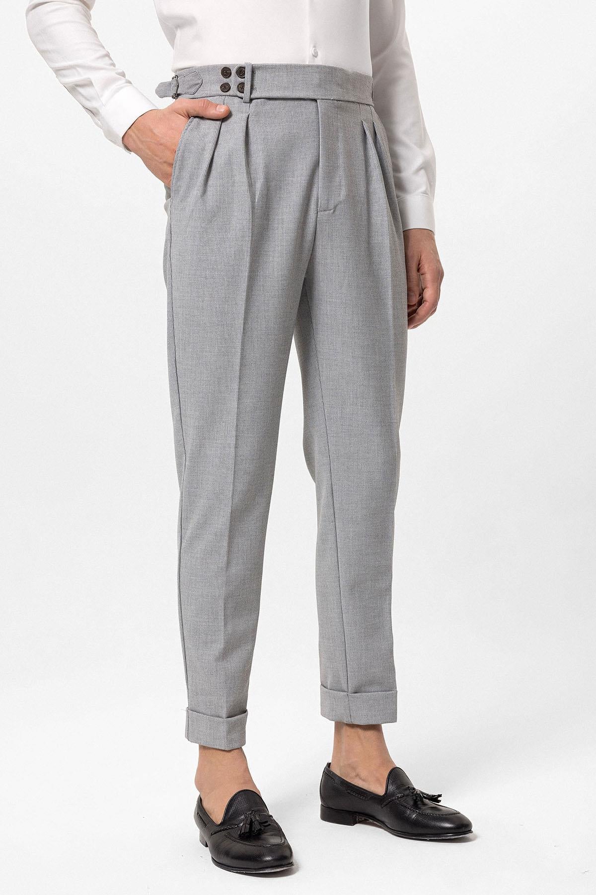 KOALA SYDNEY Men's Light Grey High Waist Belted Boyfriend Pants -