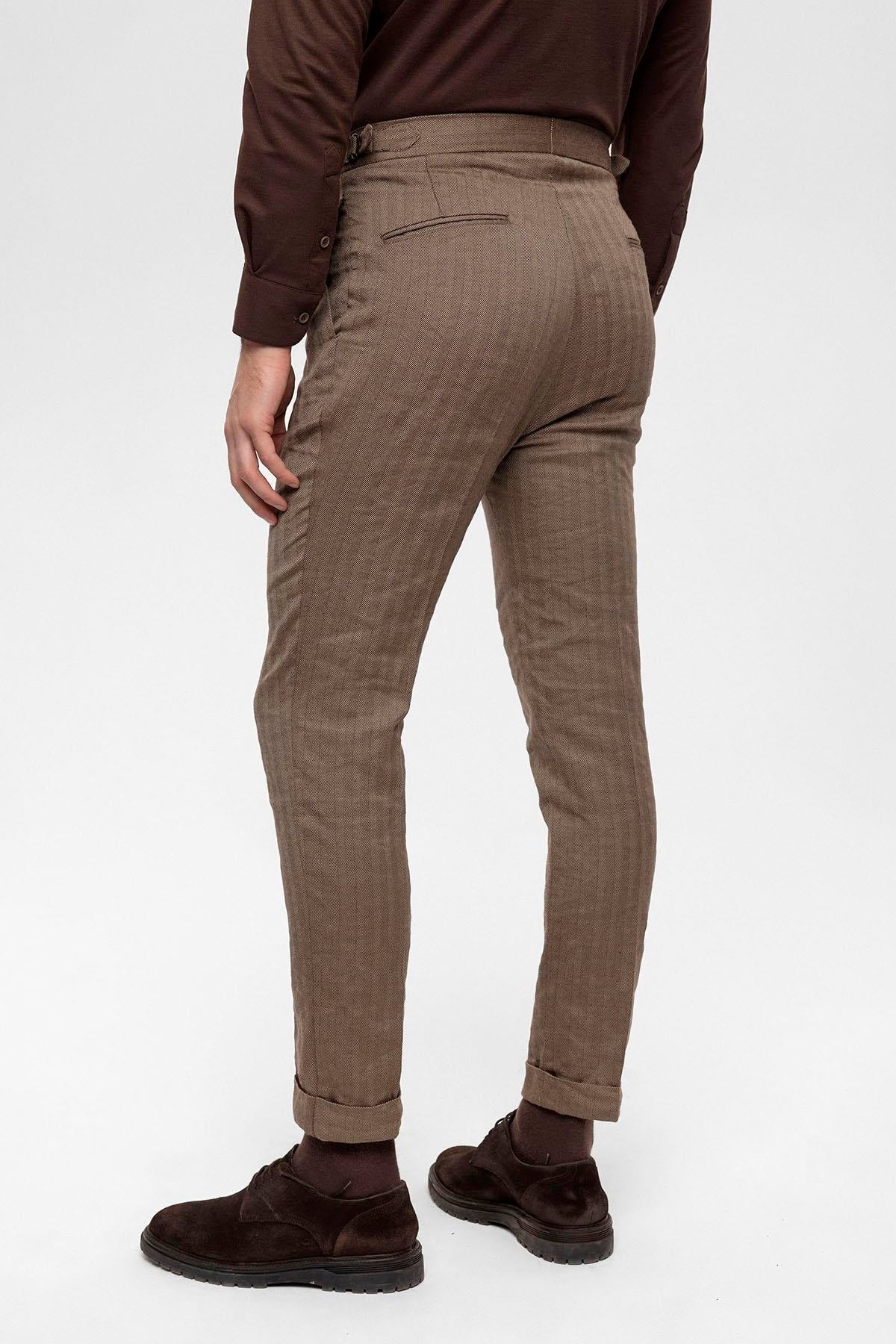 Men's Camel High Waist Double Pleated Trousers