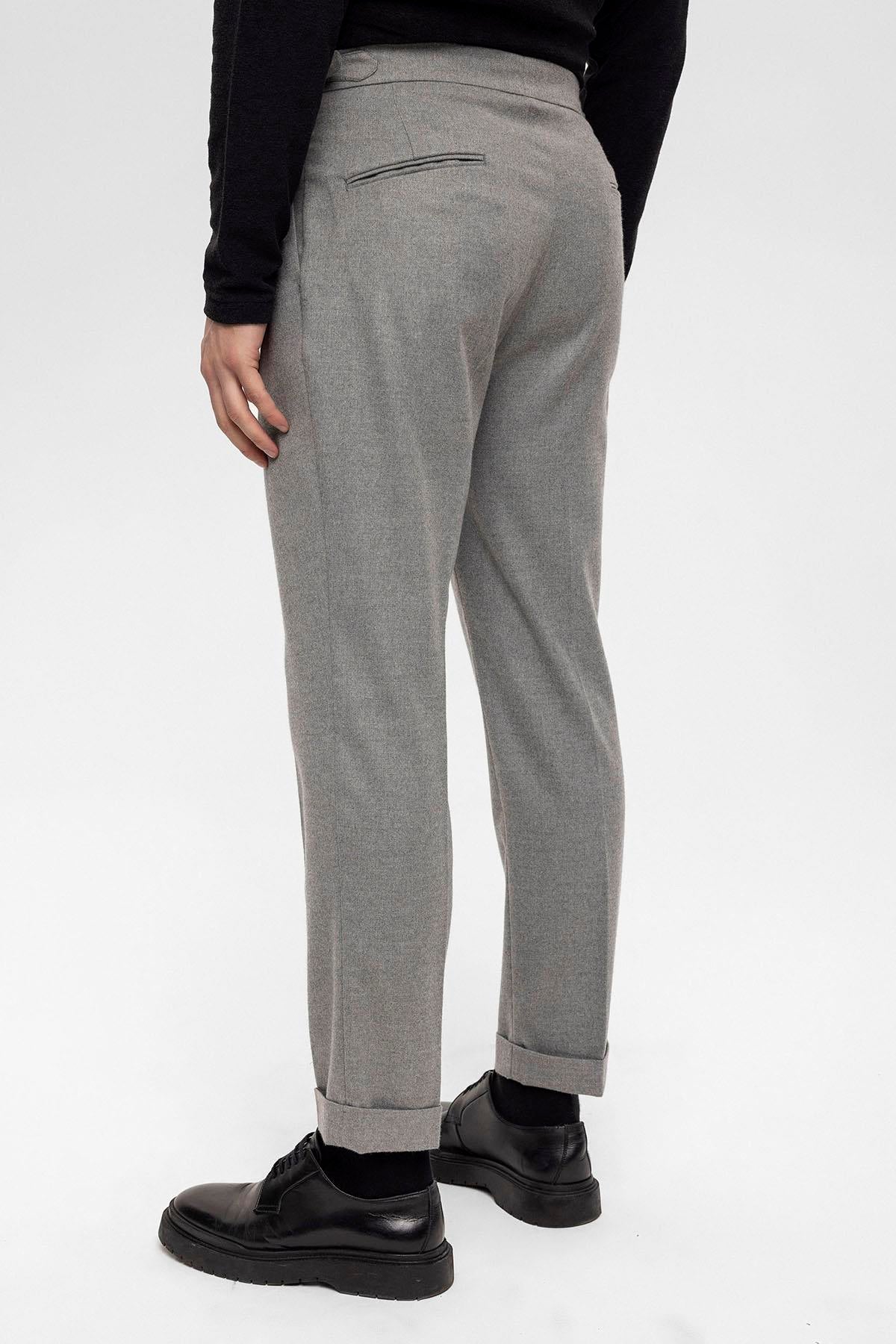 Men's Grey High Waist Double Pleated Trousers