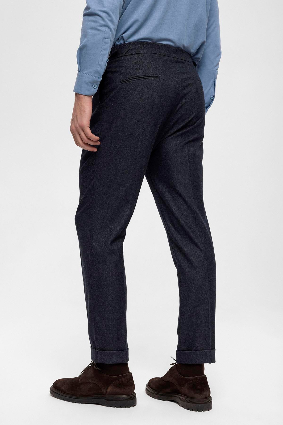 Men's Navy Blue High Waist Double Pleated Trousers