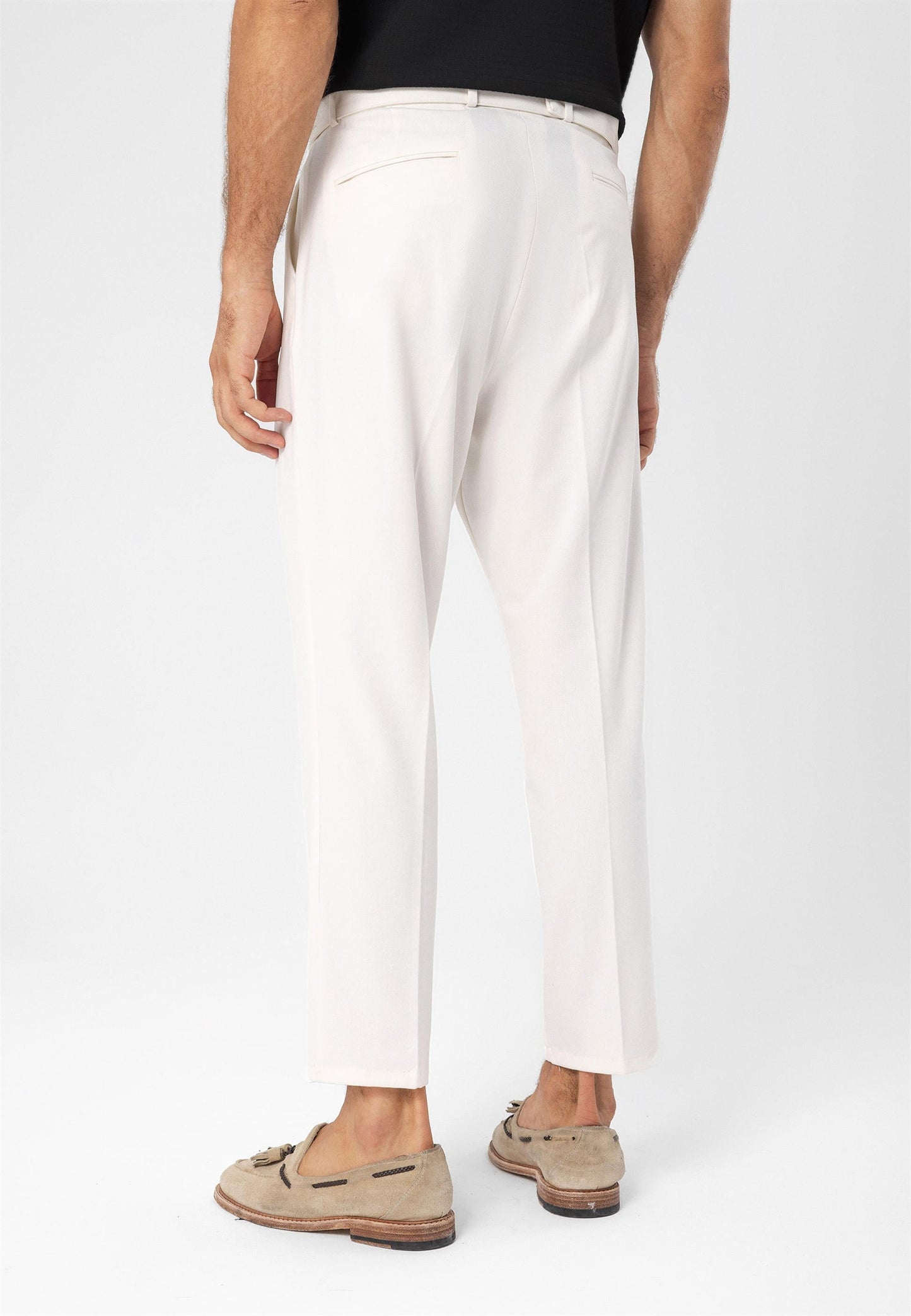 Men's Ecru High Waist Girdle Closure Trousers