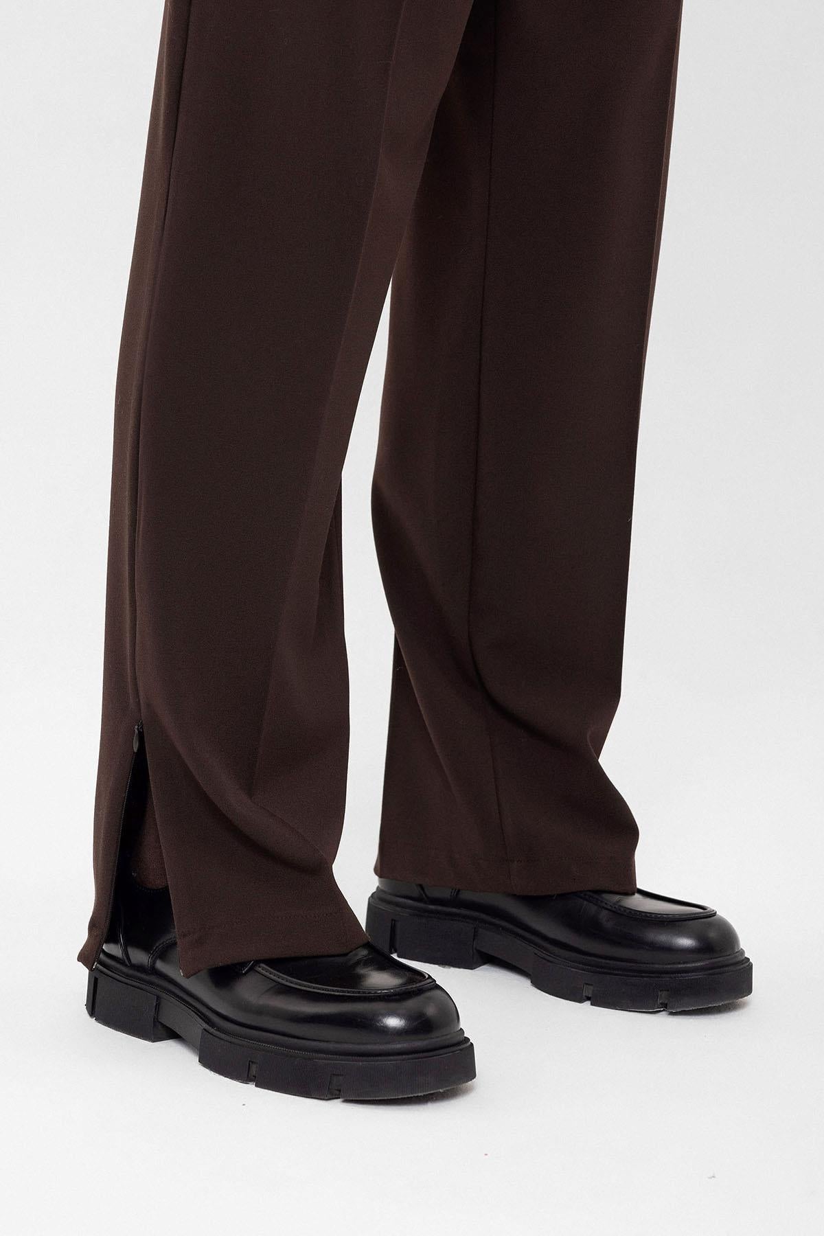Men's Brown High Waist Zippered Trousers