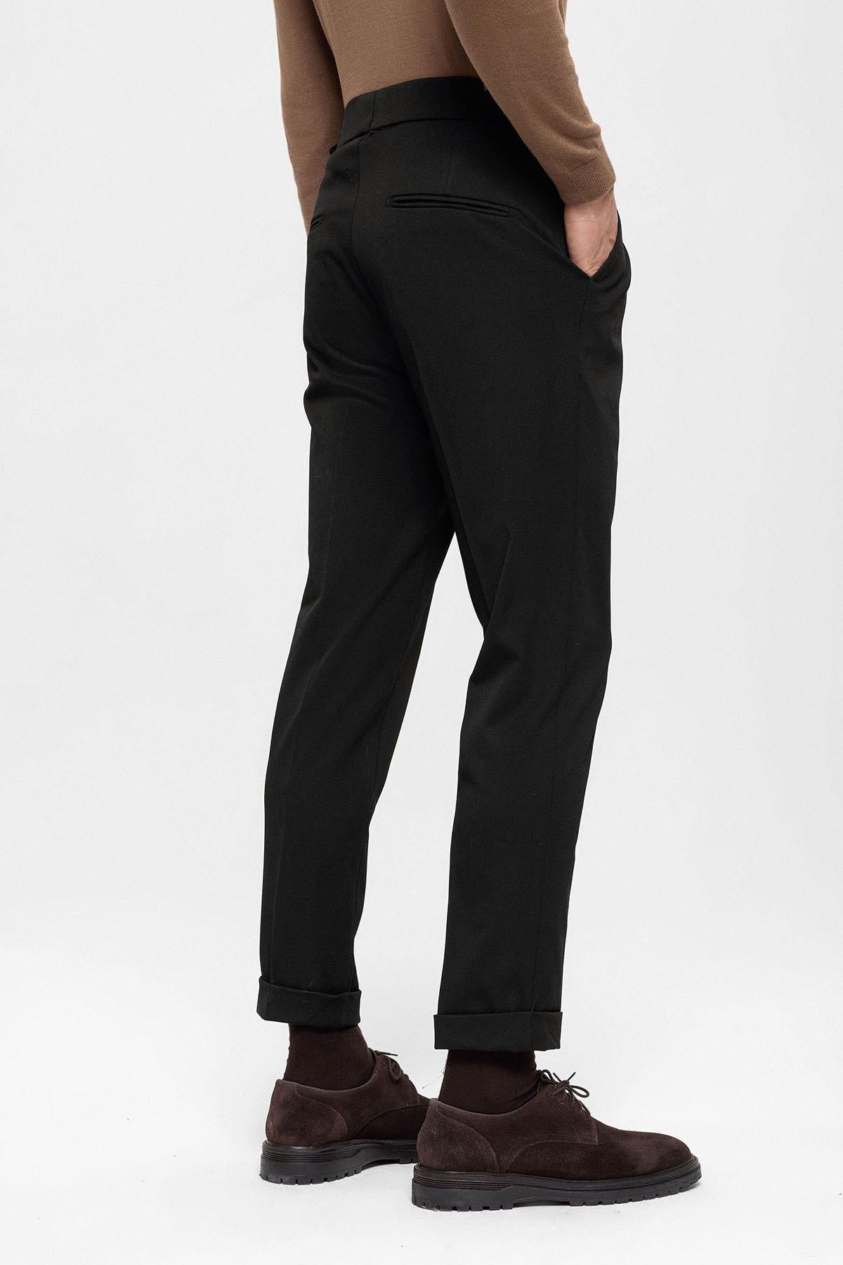 Men's Black High Waist Pleated Trousers