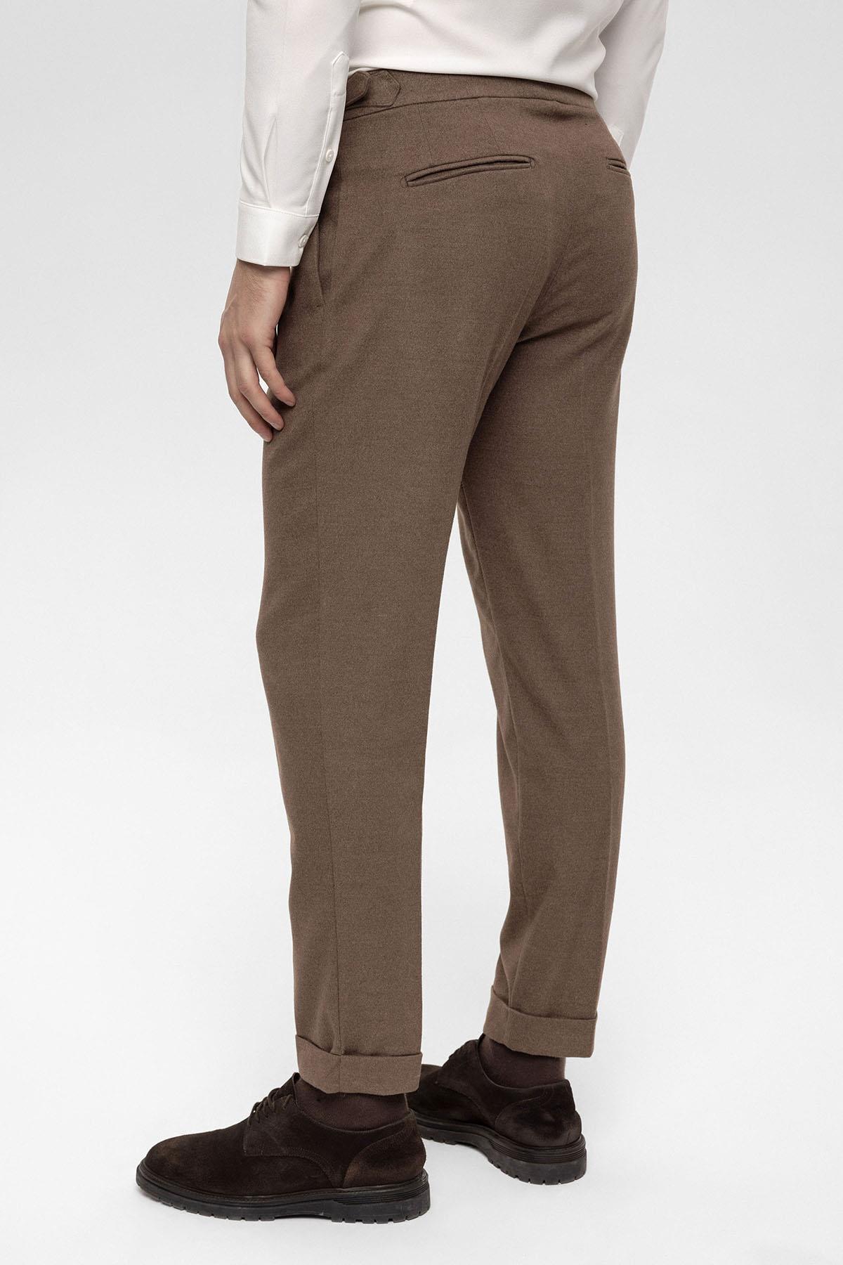 Men's Brown High Waist Pleated Trousers